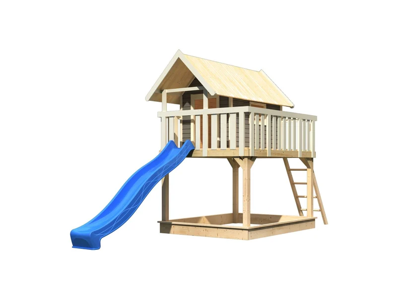 Karibu Stelzenhaus Fidel terragrau + Rutsche blau