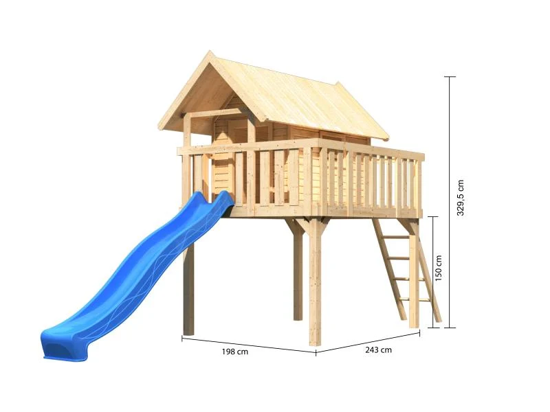 Karibu Stelzenhaus Fidel naturbelassen + Rutsche blau