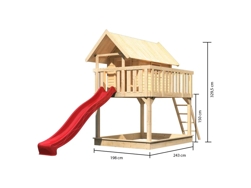 Karibu Stelzenhaus Fidel naturbelassen + Rutsche rot