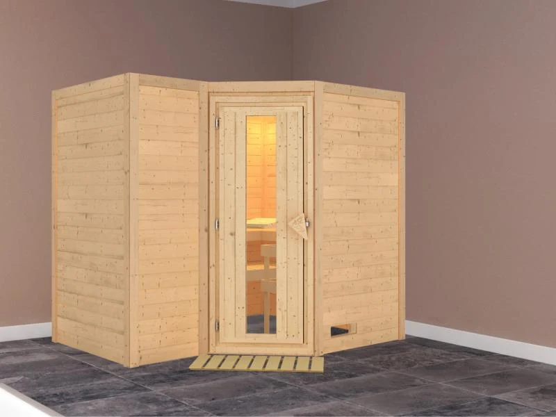 Karibu Sauna Sahib 2 ohne Ofen, ohne Dachkranz, mit energiesparender Saunatür