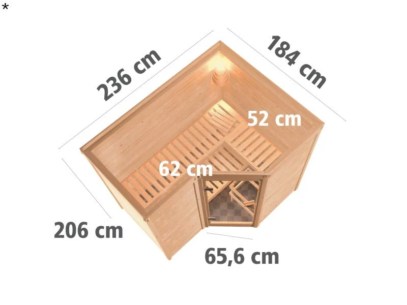 Karibu Sauna Sahib 2 ohne Ofen, ohne Dachkranz, mit energiesparender Saunatür