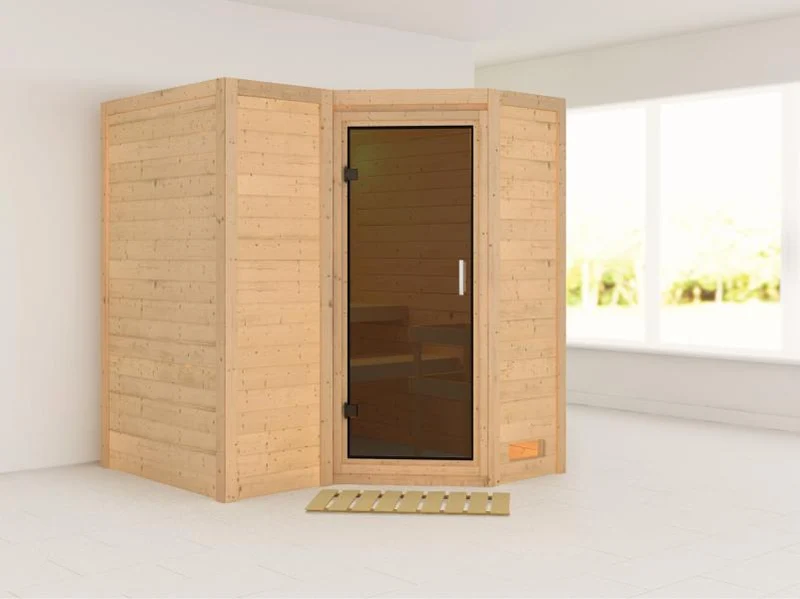 Karibu Sauna Sahib 1 ohne Ofen, mit moderner Saunatür -ohne Dachkranz-