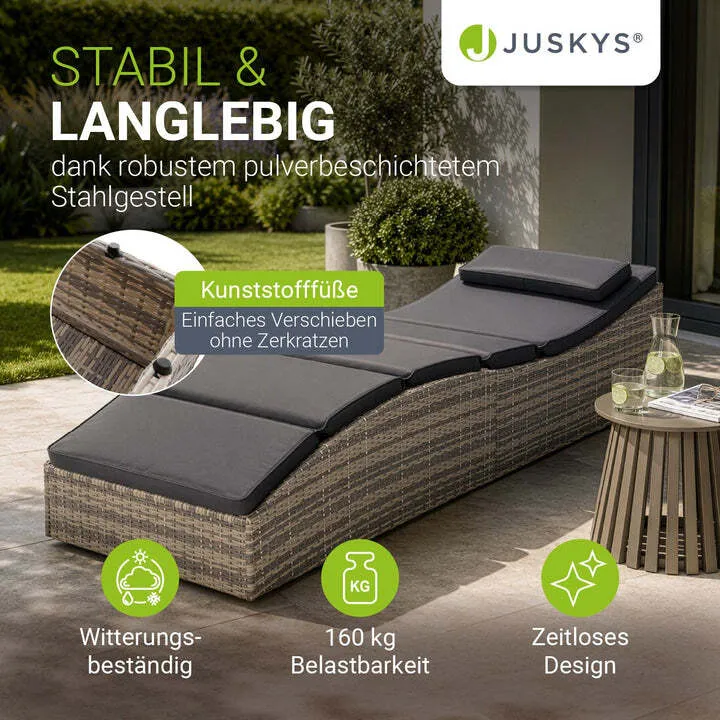 B-Ware Faltbare Polyrattan Sonnenliege Lamia Relaxliege Gartenliege grau 200x60cm