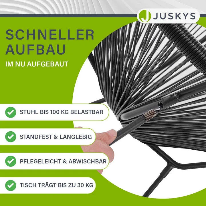 B-Ware Balkonmöbel Ostana 3-teilig Platzsparende Sitzgruppe Retro-Design Schwarz