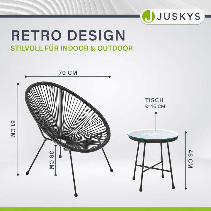 B-Ware Balkonmöbel Ostana 3-teilig Platzsparende Sitzgruppe Retro-Design Schwarz