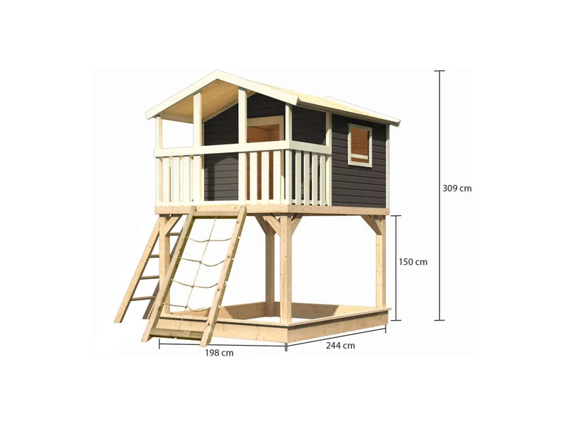 karibu Stelzenhaus Benjamin terragrau mit Netzrampe