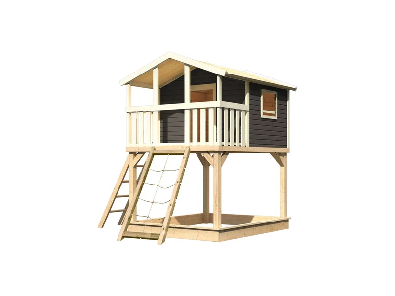 karibu Stelzenhaus Benjamin terragrau mit Netzrampe