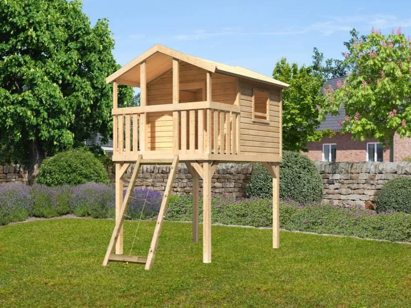 Karibu Stelzenhaus Benjamin naturbelassen mit Netzrampe