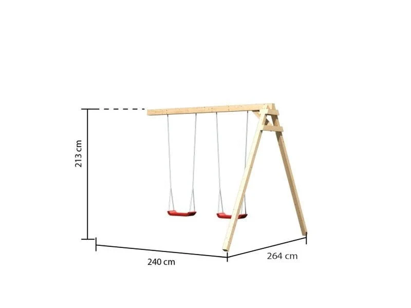 Karibu Stelzenhaus Frieda + Rutsche rot + Doppelschaukel + Anbauplattform + Netzrampe