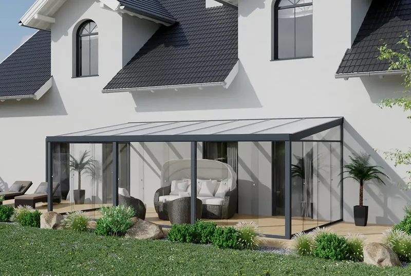 Kaltwintergarten Aluminium 700x250cm VSG anthrazit