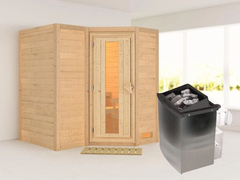 Karibu Sauna Sahib 1 inkl. 9 kW Ofen integr. Steuerung, mit energiesparender Saunatür -ohne Dachkran