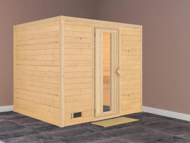 Karibu Sauna Sonara ohne Ofen, ohne Dachkranz, mit energiesparender Saunatür