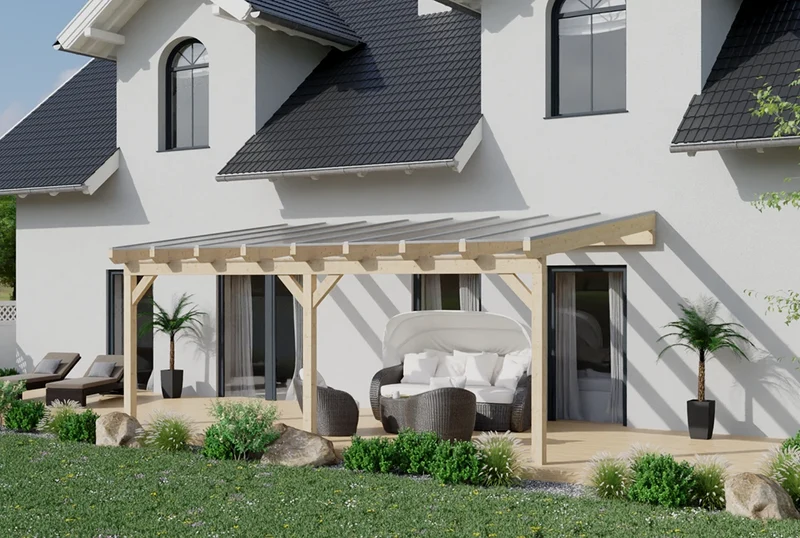 Terrassenüberdachung Holz 500x250cm Doppelsteg eiche-hell