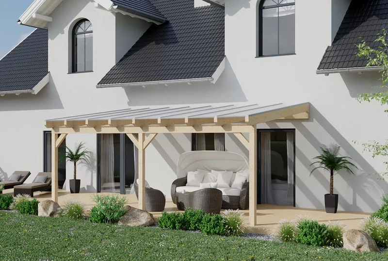 Terrassenüberdachung Holz 500x250cm Doppelsteg eiche-hell