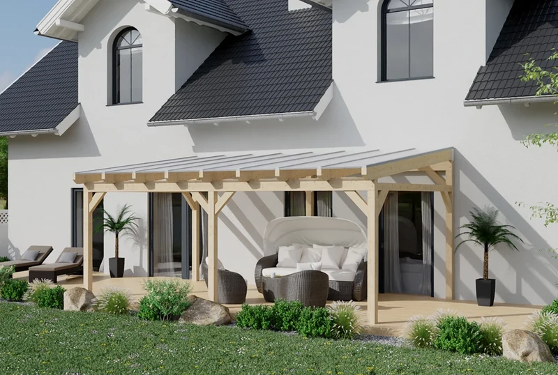 Terrassenüberdachung Holz 500x250cm Doppelsteg eiche-hell