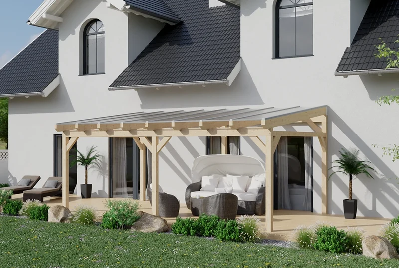 Terrassenüberdachung Holz 500x250cm Doppelsteg eiche-hell