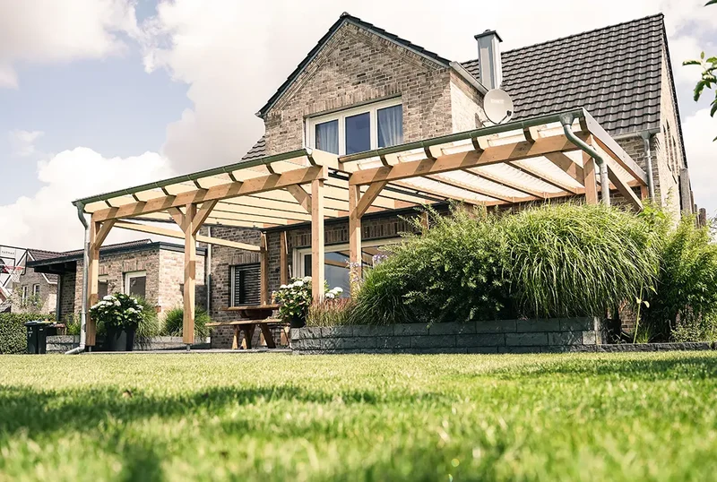 Terrassenüberdachung Holz 400x400cm VSG Natur
