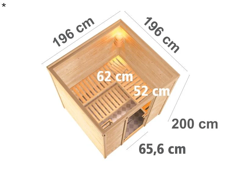 Karibu Sauna Mojave ohne Ofen, ohne Dachkranz, mit moderner Saunatür
