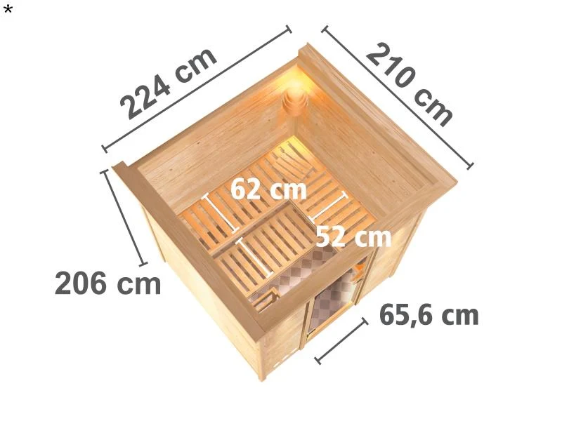 Karibu Sauna Mojave inkl. 9-kW-Ofen mit externer Steuerung, mit Dachkranz, mit energiesparender Saun