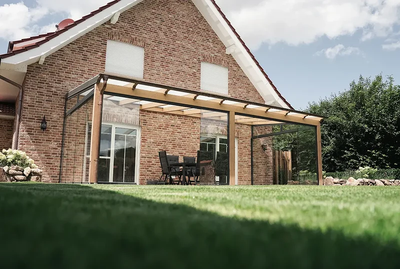 Terrassenüberdachung Holz 400x250cm VSG Natur