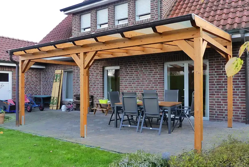 Terrassenüberdachung Holz 400x500cm VSG Natur