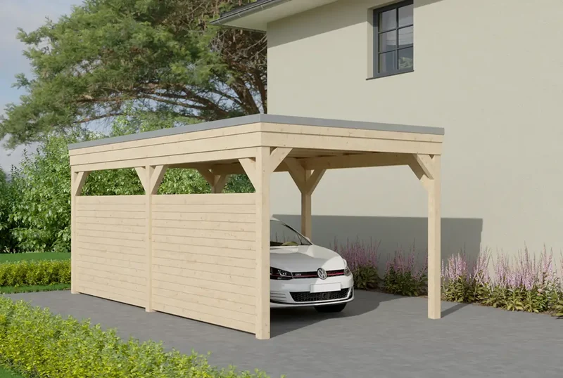 Flachdachcarport aus Holz 400x500cm mit Seitenwand