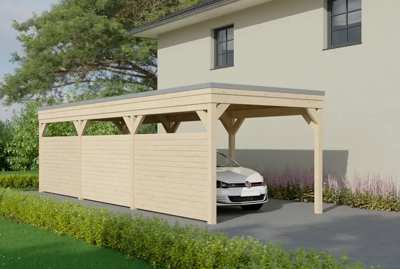 Flachdachcarport aus Holz 400x900cm mit Seitenwand