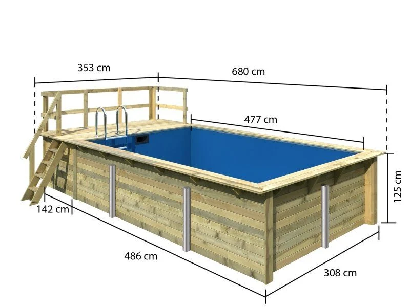 Karibu Rechteck Pool Größe 3 inkl. Terrrasse 3,5 m
