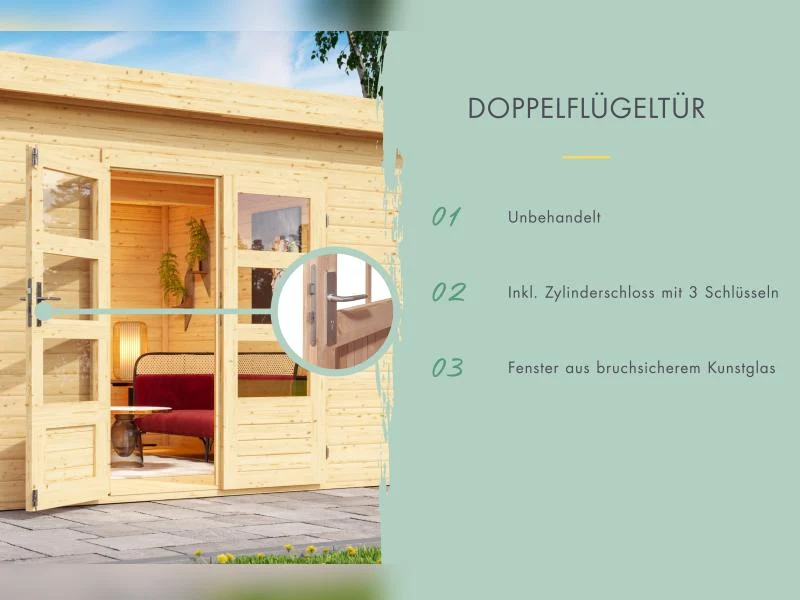 Karibu Gartenhaus Kandern 1 natur mit Anbaudach 2,35 m