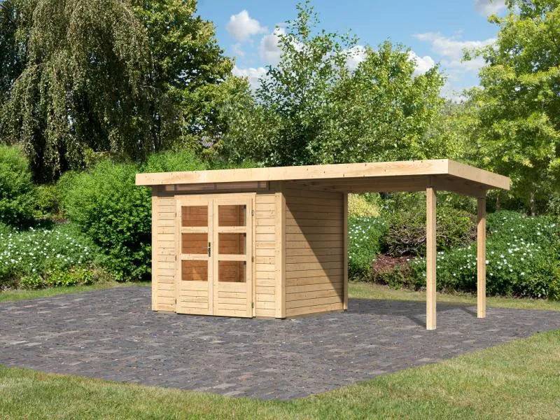 Karibu Gartenhaus Kandern 2 natur mit Anbaudach 2,35 m