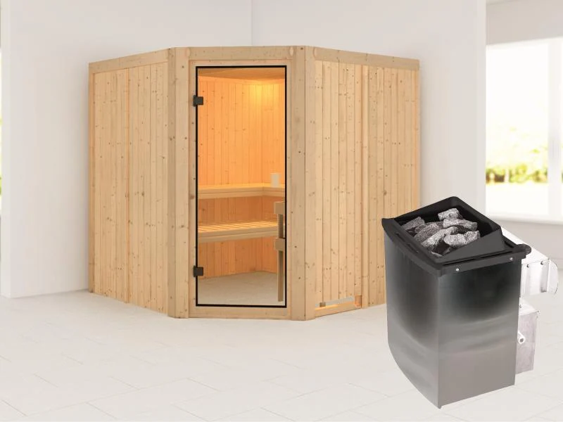 Karibu Sauna Kotka 68 mm inkl. 9 kW Ofen integrierte Steuerung