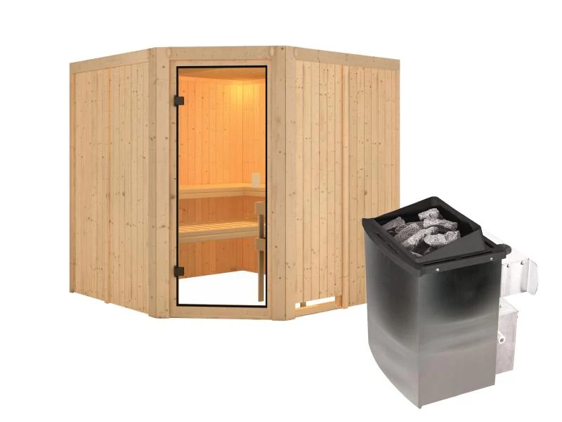 Karibu Sauna Kotka 68 mm inkl. 9 kW Ofen integrierte Steuerung