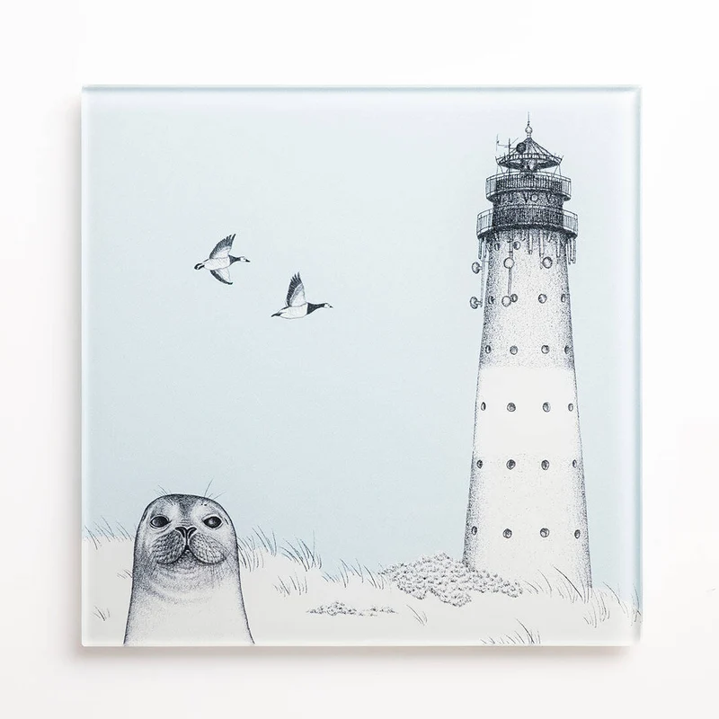 Glasplatte Seehund am Leuchtturm