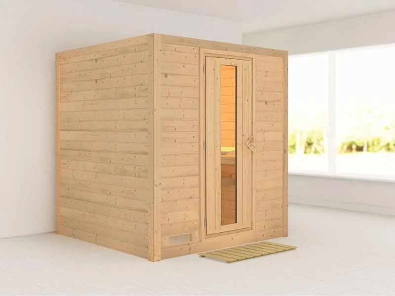 Karibu Sauna Mojave ohne Ofen, ohne Dachkranz, mit energiesparender Saunatür