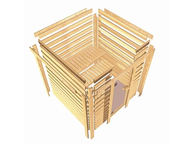 Karibu Sauna Mojave ohne Ofen, ohne Dachkranz, mit energiesparender Saunatür