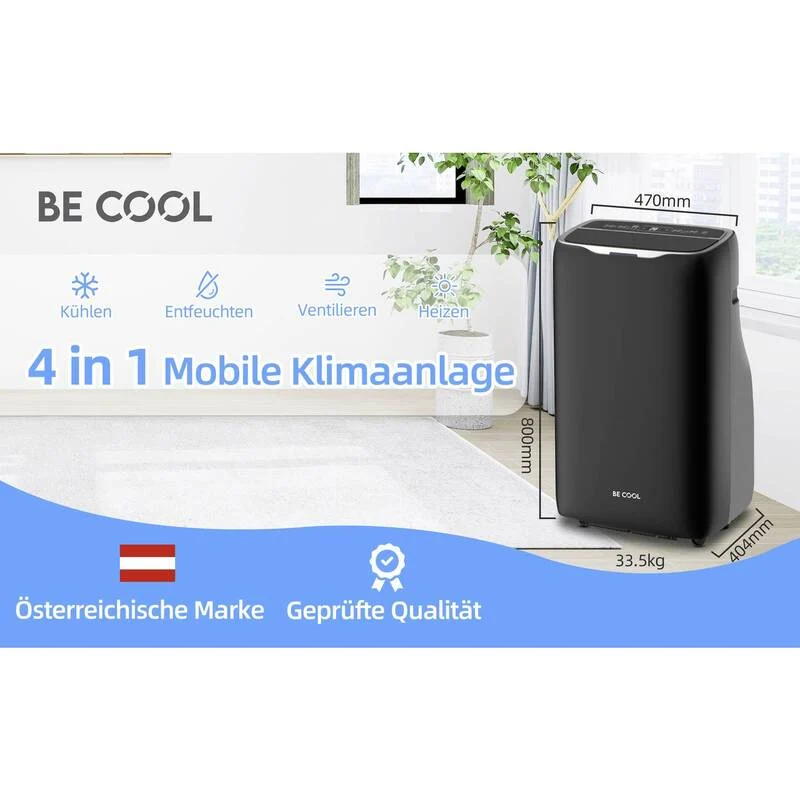 B-Ware Be Cool Monoblock-Klimagerät 14000 BTU Heizgerät Kühlen Heizen schwarz 120m³
