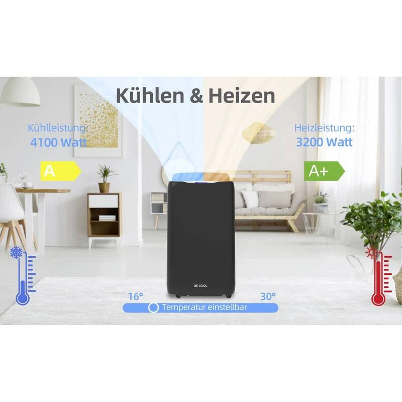 B-Ware Be Cool Monoblock-Klimagerät 14000 BTU Heizgerät Kühlen Heizen schwarz 120m³