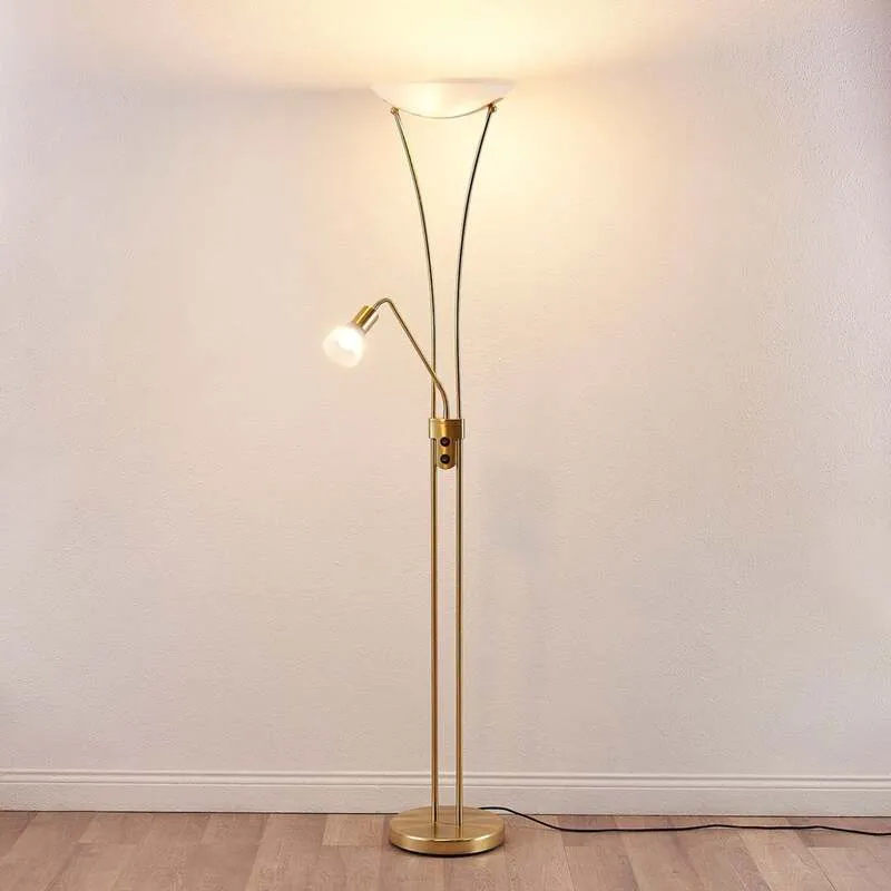 B-Ware Lindby Stehlampe Felicia LED Leselampe Stehleuchte messing 180cm E27 3-flammig