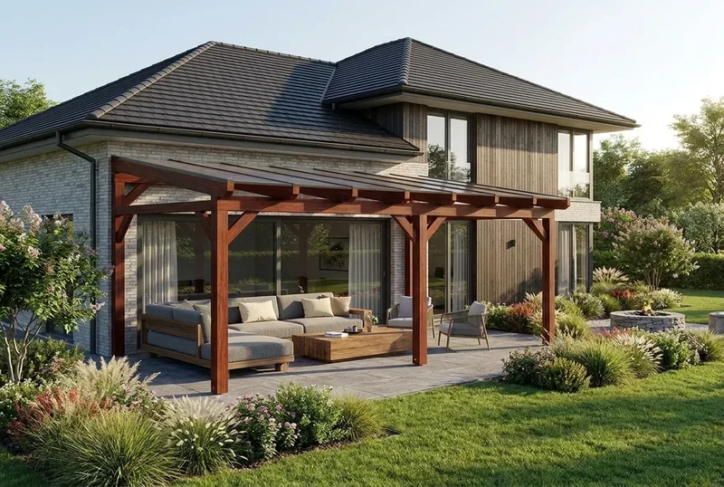 Terrassenüberdachung Holz 600x350cm Doppelsteg teak