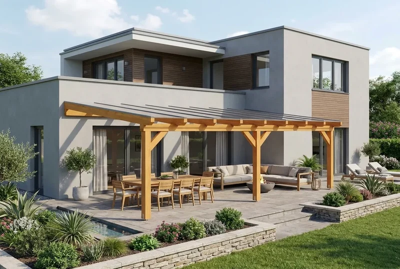 Terrassenüberdachung Holz 500x450cm Doppelsteg eiche-hell