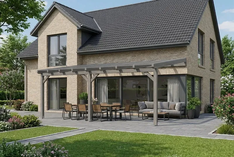 Terrassenüberdachung Holz 600x250cm Doppelsteg graphitgrau