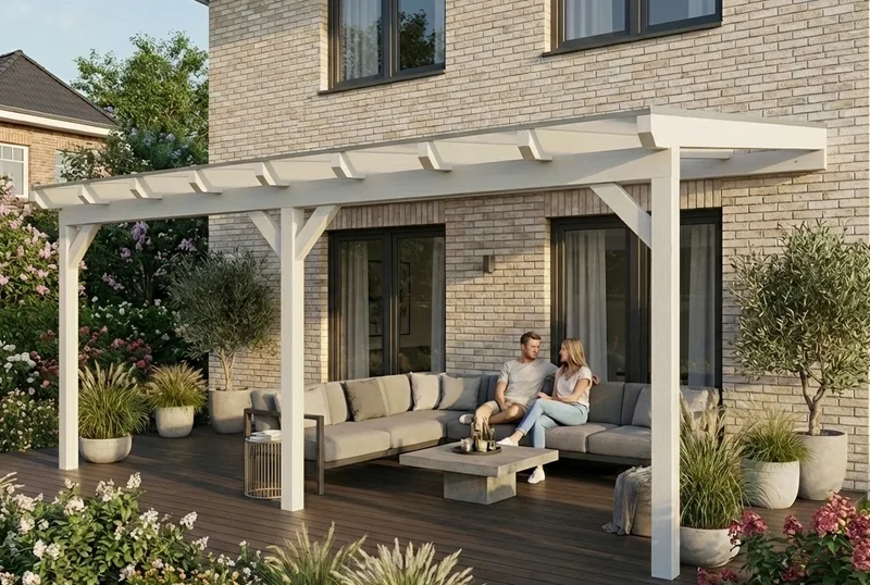 Terrassenüberdachung Holz 800x350cm Doppelsteg weiß