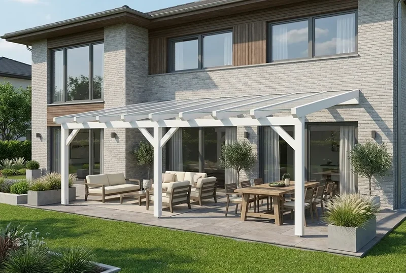 Terrassenüberdachung Holz 800x300cm VSG weiß