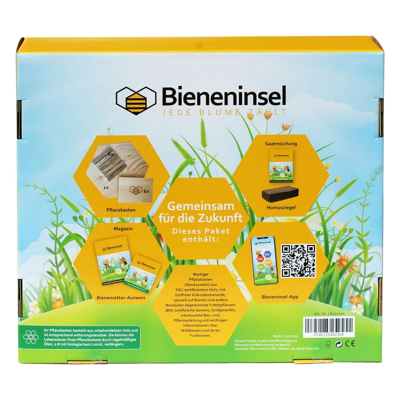 B-Ware Bieneninsel Pflanzkasten Blumenkasten Wildbienen Set Begleitbuch BIO Samen Holz