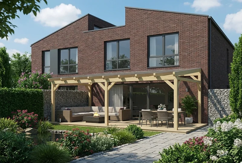 Terrassenüberdachung Holz 600x450cm VSG Natur