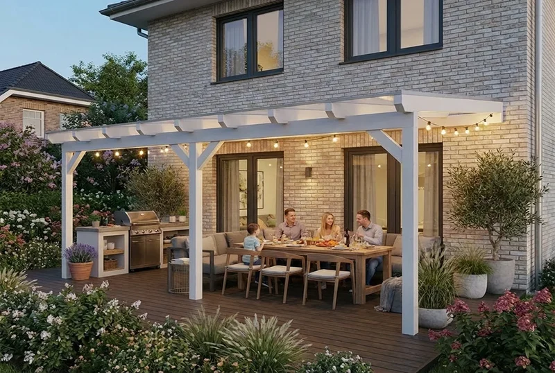 Terrassenüberdachung Holz 800x500cm Doppelsteg weiß