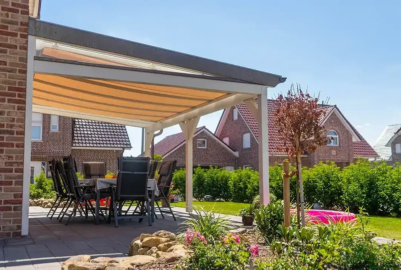 Terrassenüberdachung Holz 800x500cm Doppelsteg weiß