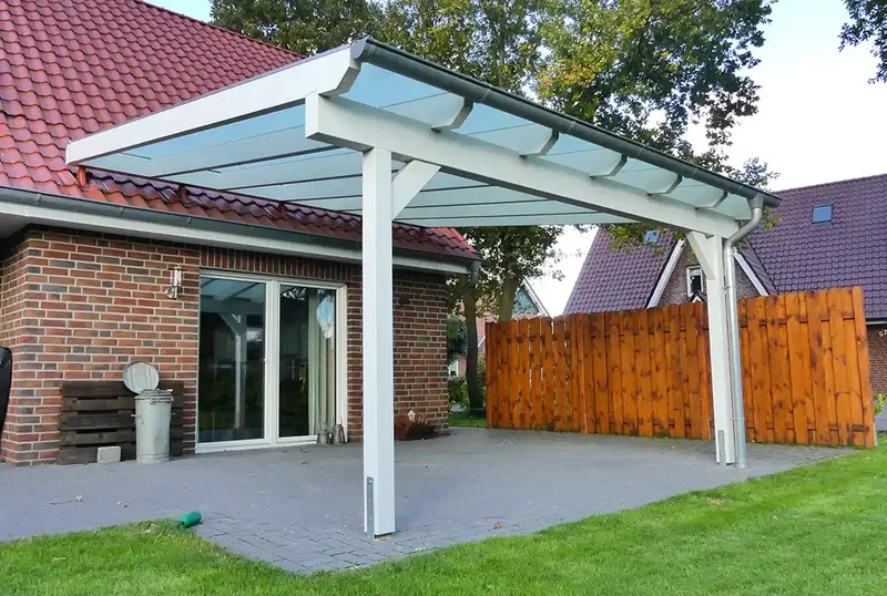 Terrassenüberdachung Holz 800x500cm Doppelsteg weiß