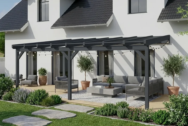 Terrassenüberdachung Holz 800x500cm Doppelsteg anthrazit