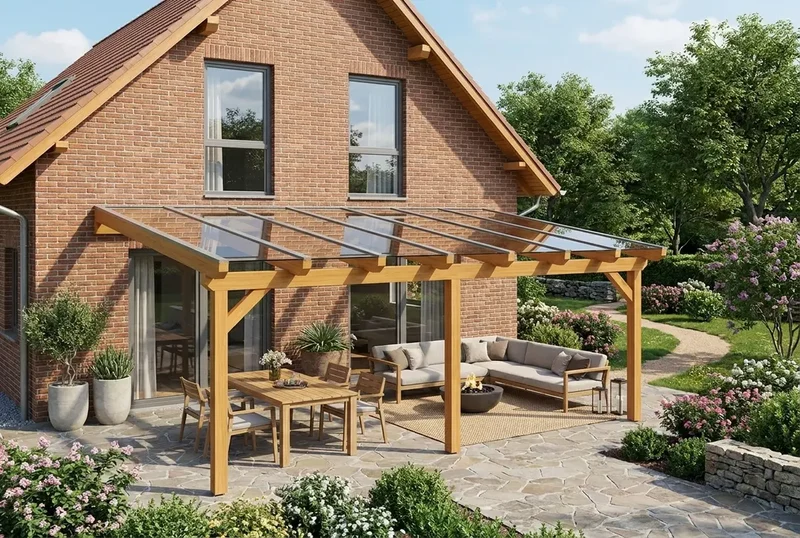 Terrassenüberdachung Holz 800x450cm VSG eiche-hell